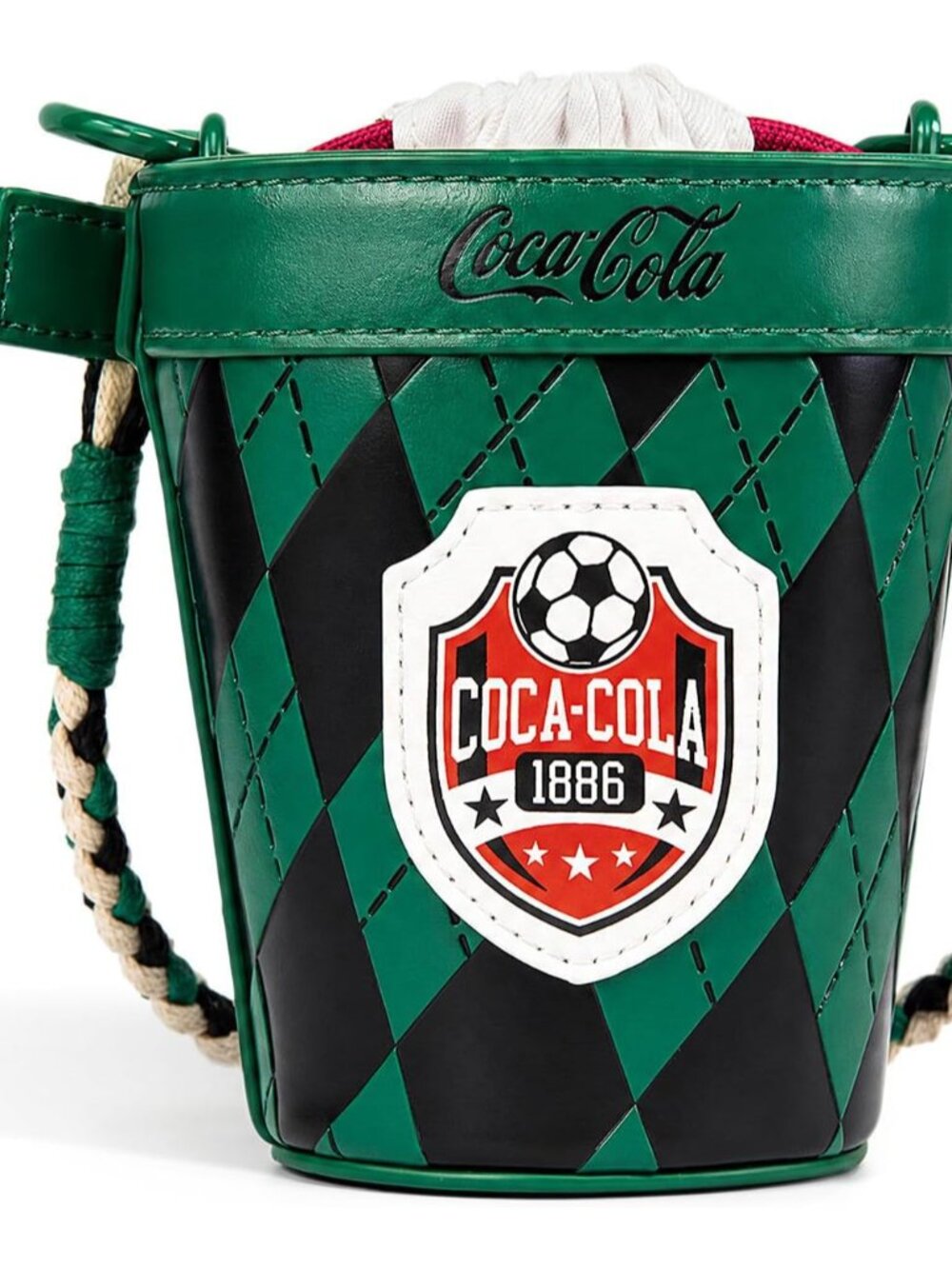 Coca-Cola Mini Drawstring Bucket Crossbody Bag, Diamond Argyle Shoulder Purse fo